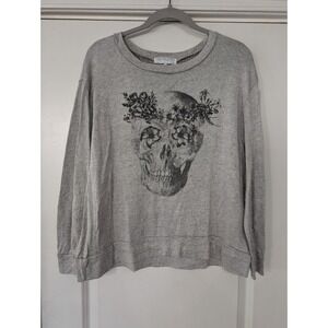 Daydreamer LA Skulls Floral Graphic Long Sleeve Top Women's Large cozy Halloween